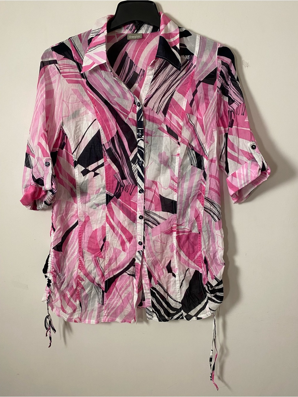 Pink Abstract Button-Up Women's Cotton Top